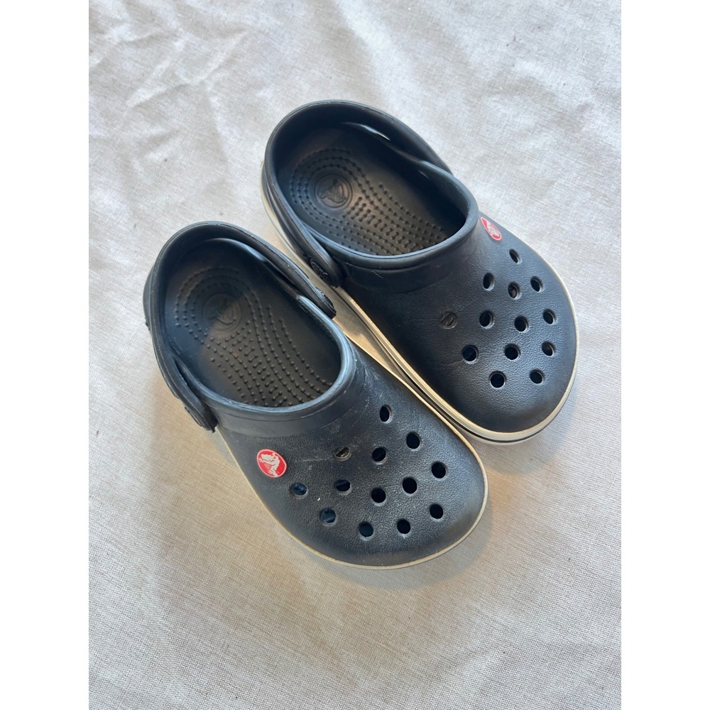 Crocs Kids Crocband Clogs Black White Toddler Size 6-7 Sporty Slip On Shoes